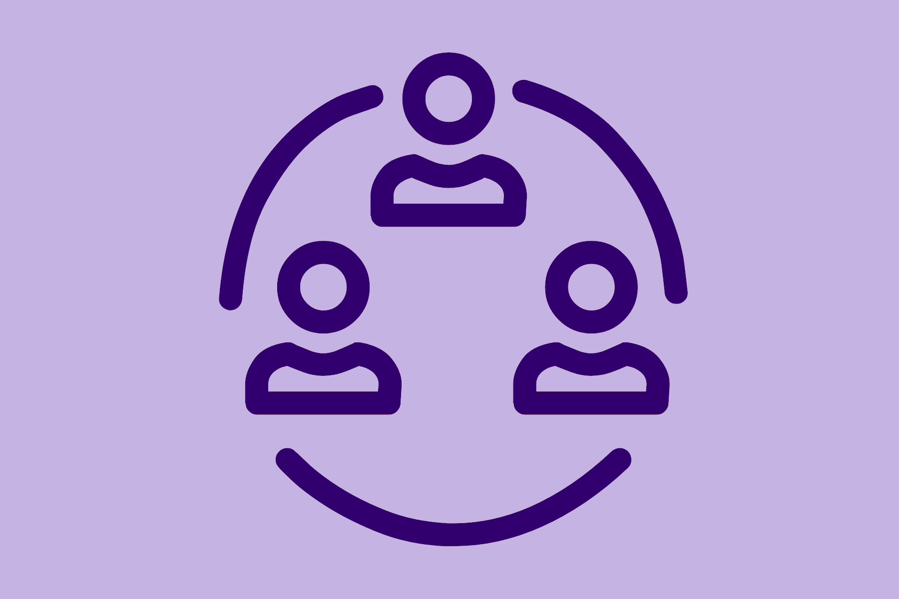 Icon with of three people being connecting via a circle